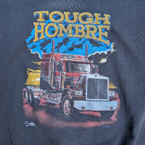 Vintage 90s Tough Hombre Big Rig Trucker Sweatshirt Quest Sportswear XL - Picture 2 of 8